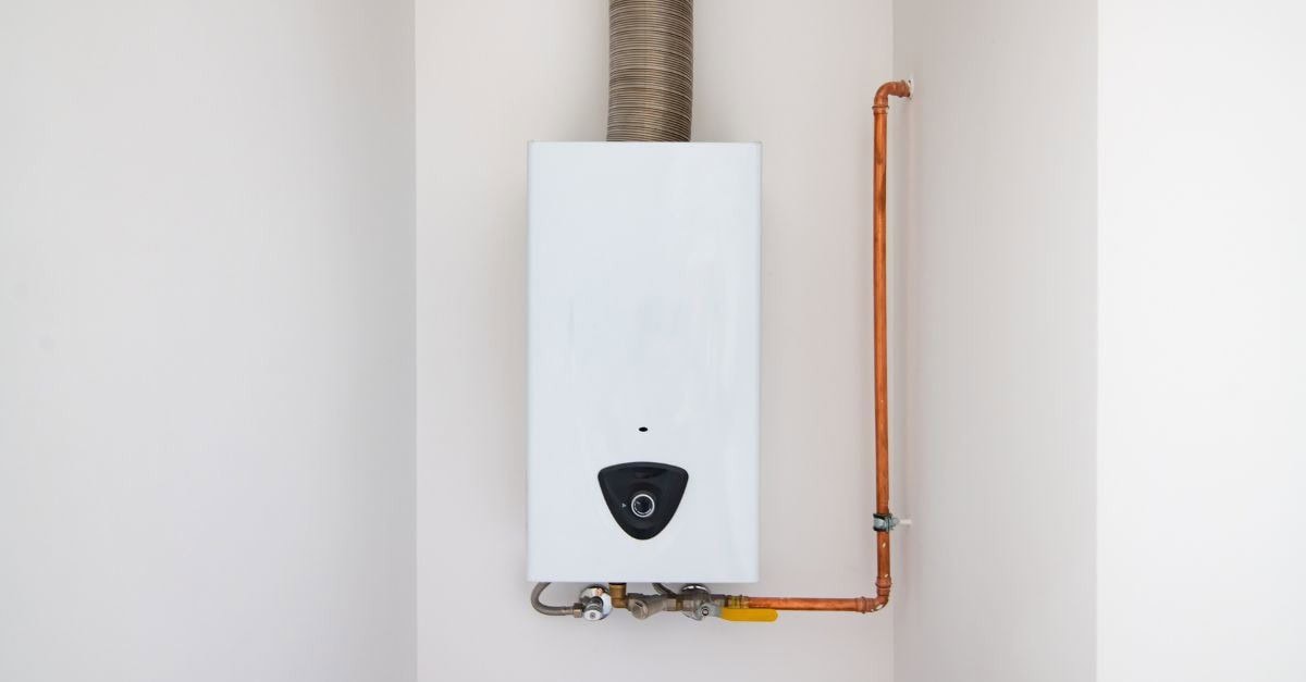 White tankless water heater.