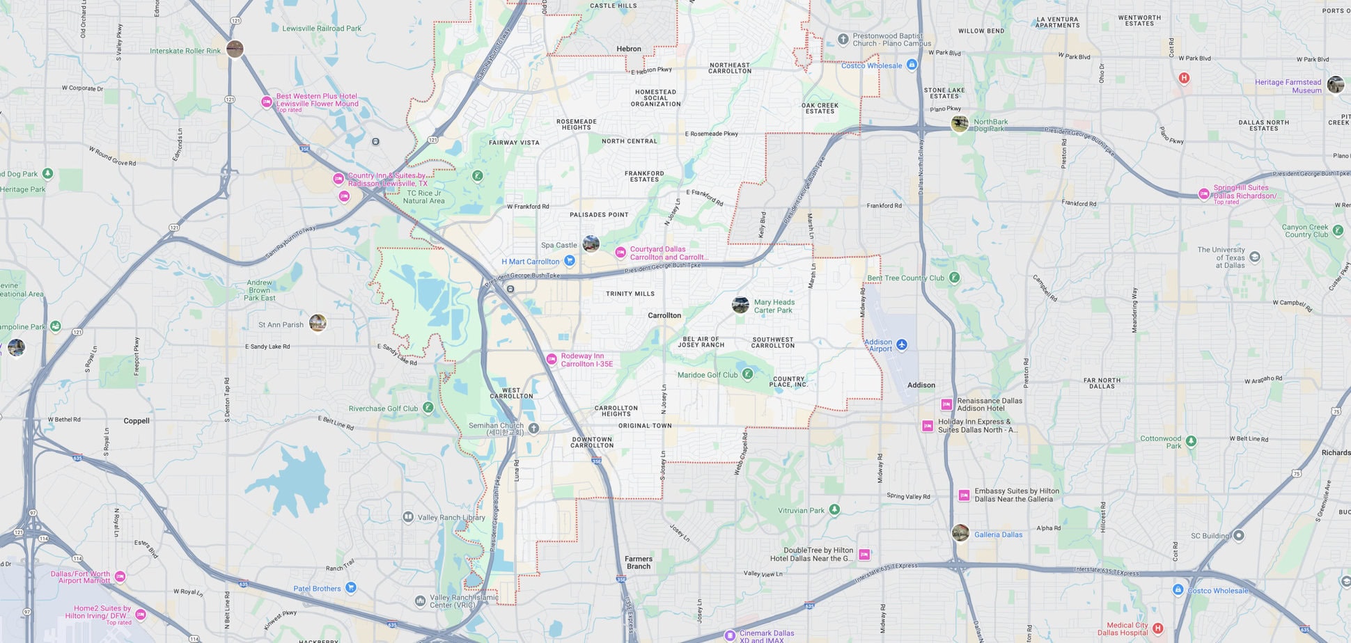 A map of Carrollton, Tx