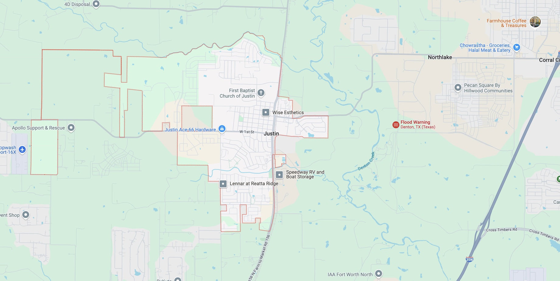Map of Justin, Texas