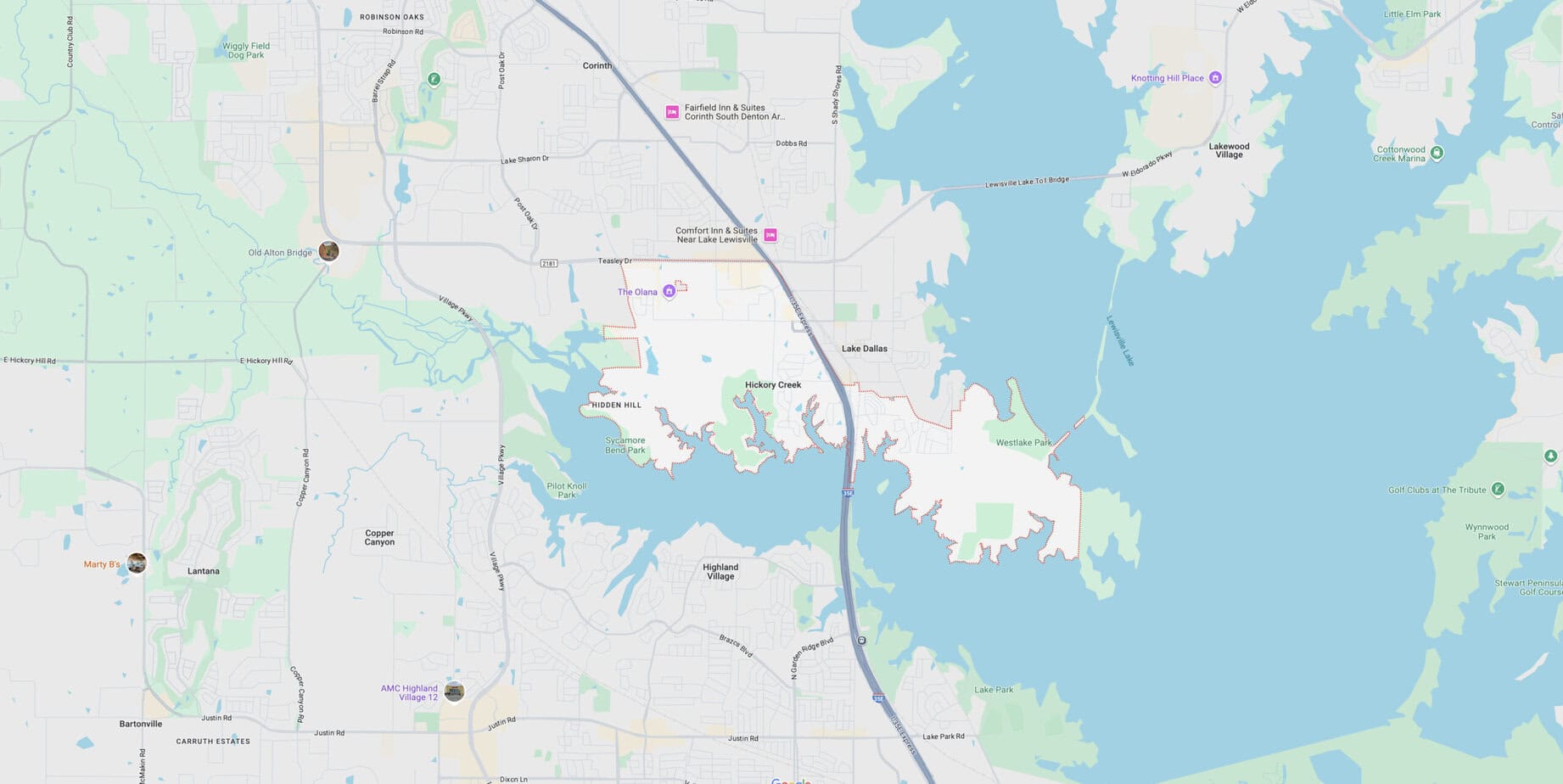 Map of Hickory Creek, Tx