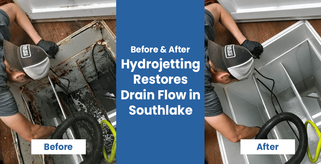 before after hydrojetting restores drain flow in southlake